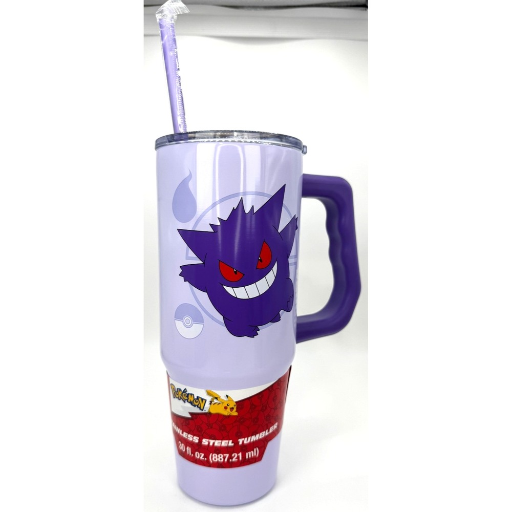 Pokémon Gengar Stainless Steel Travel Tumbler with Handle Straw Purple 30 oz NEW